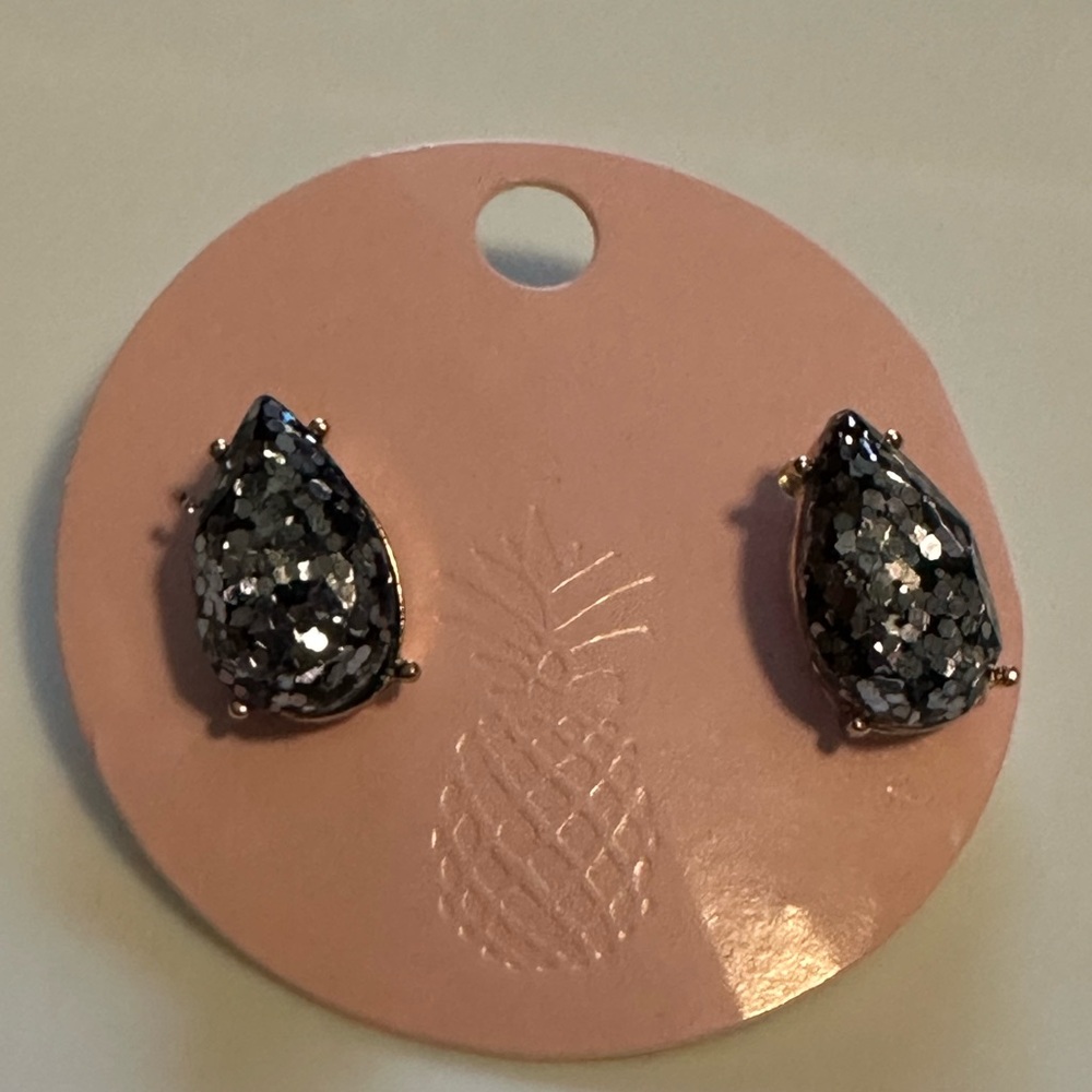 Prep obsessed charcoal sparkle tear drop earrings new
